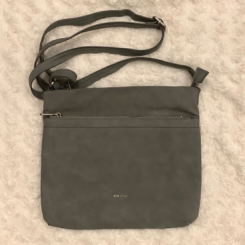 Prato EUC gray crossbody bag with silver hardware